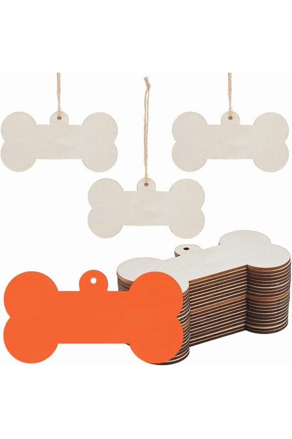 10Pcs 4.1x2.1 Unfinished Wooden Cutouts Dog Bone Crafts Hanging Natural Blank Wood Pieces Slices with Jute Cord Kit Cute Pendants Pet House Door Sign Tags for DIY DIY Paint Wall Ornaments Decor