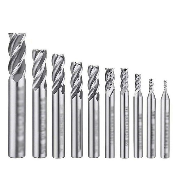 10Pcs 4-Flute End Mill Bits High-speed Steel Straight Shank Drill Bits Milling Cutter for Aluminum Steel
