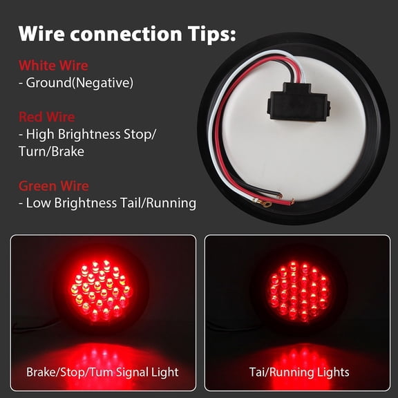 10Pcs 4 Inch Round LED Trailer , 24 LED Stop Turn , Waterproof Flush Mount with Grommets, 3-Prong Wire Pigtails, 12V for Trucks RV UTE UTV