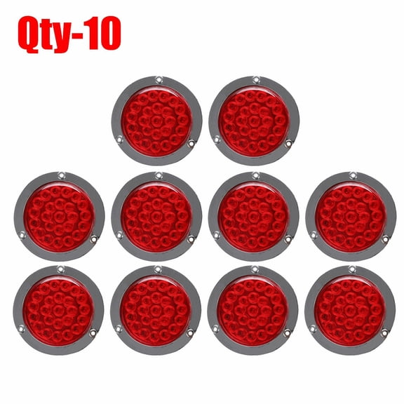 10Pcs 4" Red Round 24 LED Truck Trailer Stop Turn Tail Brake Lights w/ Rings