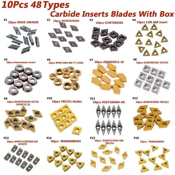 10Pcs 40 Types Cnc Carbide Tips Inserts Blade Cutter Lathe Turning Tool + Box Tu 11Ir A60 YIWEI