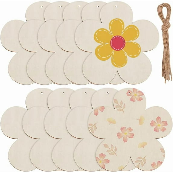 10Pcs 5.3 Inch Wooden Flower Ornaments Large Spring Wood Cutouts Unfinished Wooden Floral Blanks Discs Wood Crafts to Paint for DIY Crafts Home Hanging Easter St.Patricks Day Decorations