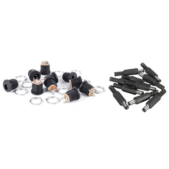 10Pcs 5.5X2.1mm Male Solder Dc Tip Plug Jack Straight Connectors for DC Power Supply LED Lights Switch Black & 10 Pcs 3-Terminal Soldering Female Power Jack DC Socket,20 x DC Jack Connectors,Black