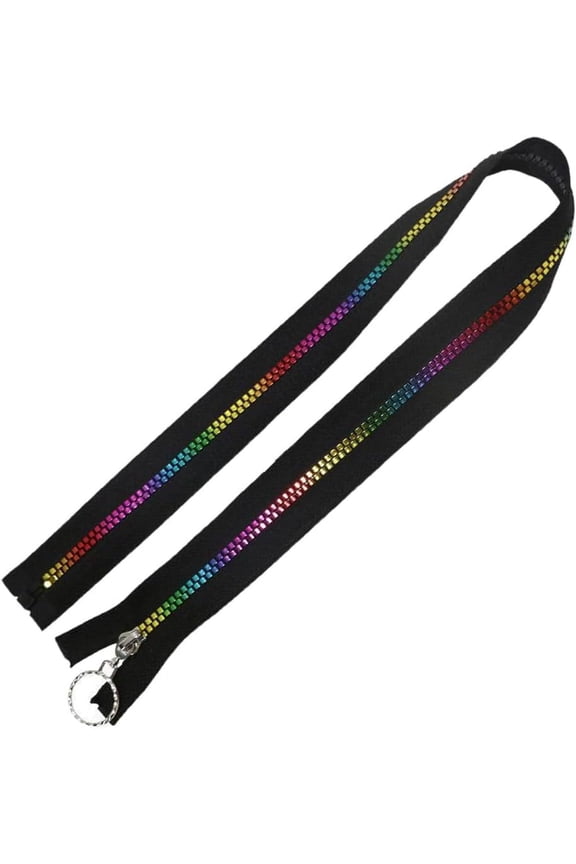 10Pcs #5 Black Nylon Zippers Tape Metallic Rainbow Teeth Resin Coil Zippers Colorful Separating Zippers with Ring Pulls for Sewing Making Crafts Jackets Pants Jeans Coats Purses DIY Supply