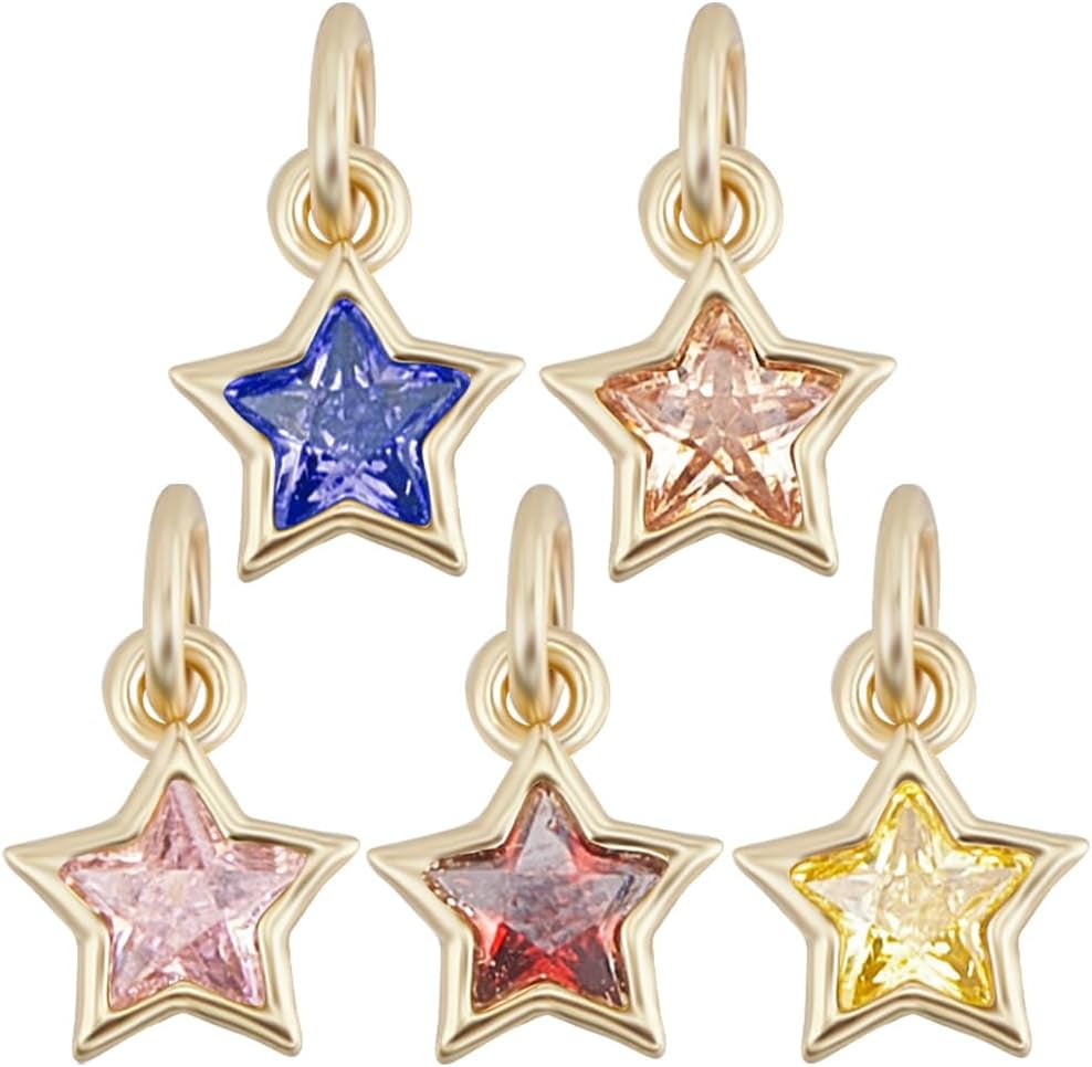10Pcs 5 Colors 18K Gold Plated Star Charms Pendants Cubic Zirconia