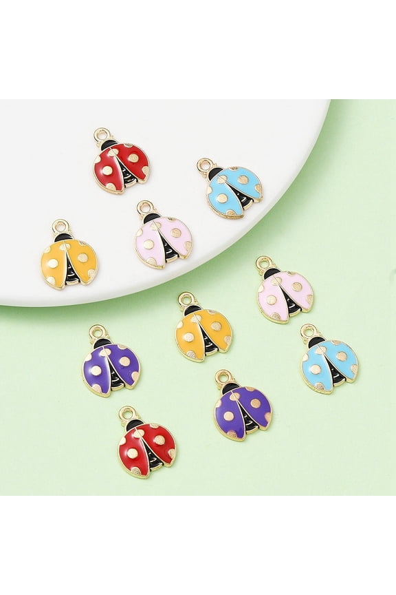 10Pcs 5 Colors Alloy Enamel Pendants Light Gold Ladybug Charm Mixed Color 23x19.5x2mm Hole: 1.6mm 2pcs/color