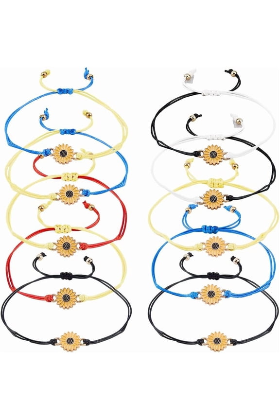 10Pcs 5 Colors Alloy Sunflower Link Bracelets Set Adjustable Bracelets Mixed Color Inner Diameter: 3/4 inch(2cm)~3-1/8 inch(8cm) 2Pcs/color creative
