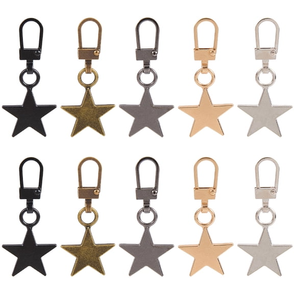 10Pcs 5 Colors Alloy Zipper Puller Zip Pull Tab Replacement Garment and Bag Accessories Star Mixed Color 45mm 2pcs/color for DIY