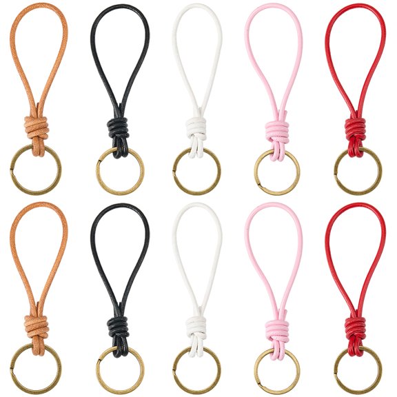 10Pcs 5 Colors Leather Keychain with Iron Ring Mixed Color 132mm 2pcs/color