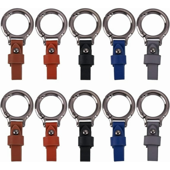 10Pcs 5 Colors PU Leather Keychain Universal Key Fob Key Chain Gray Brown Blue Pendant Decorations Keychains with Black Alloy Rings Clasp for Keys Chains Purse DIY Crafts Men Accessories Gunmetal