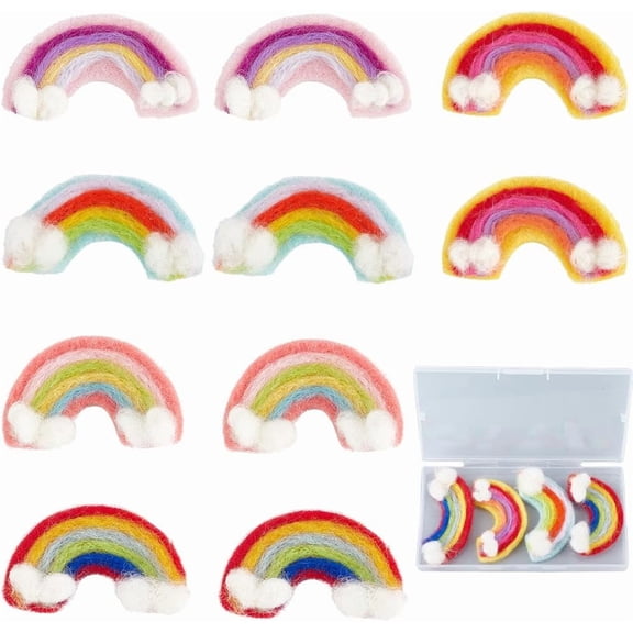 10Pcs 5 Colors Rainbow Felt Wool Craft Felting Bulk Colorful Rainbows Cloud Shaped Pompom Bag Ornaments Mini Felts for School Classroom Home Handmade DIY Hanging Decoration Crafts Gift DIY