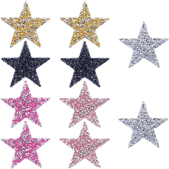 10Pcs 5 Colors Star Iron on Patches 55mm Glitter Crystal Star Patches Rhinestone Applique Sequin Vintage Patch Fabric Sew On Patch for Clothes Jeans Shoe Bag Repair Decoration DIY Crafts