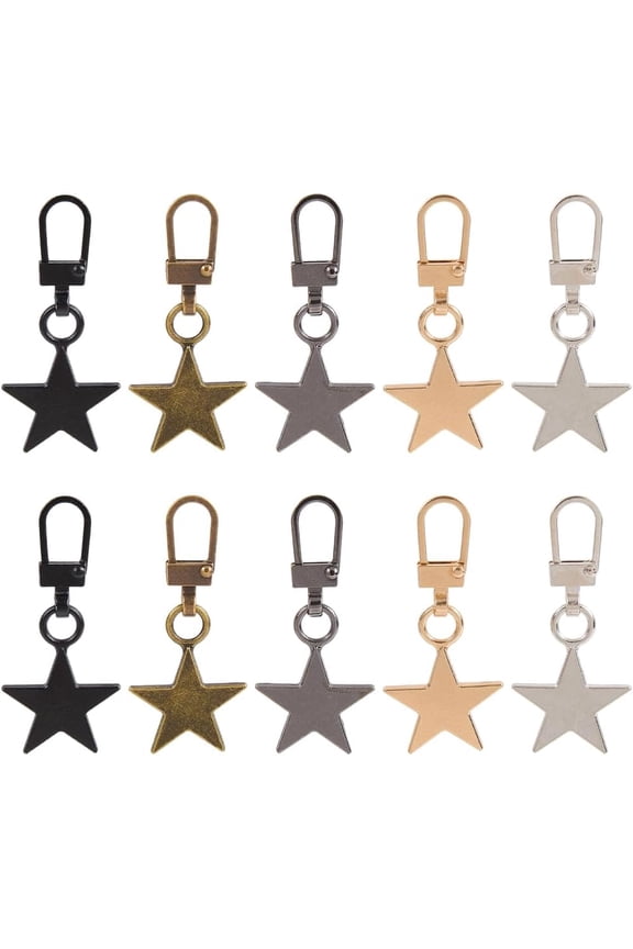 10Pcs 5 Colors Star Shape Zipper Pulls Creative Charms Detachable Replacement Repair Kit Metal Accessories for Luggage Wallet Backpack Purses Jackets Shoes Handbags Keychain DIY Crafts Decor