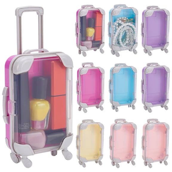 10Pcs 5 Colros Mini Suitcase for Party Favors 4.05"x2.63" Gift Box Plastic Candy Box Tiny Packaging Storage Containers Travel Luggage for Jewelry Birthday Party Wedding Family Vacation DIY