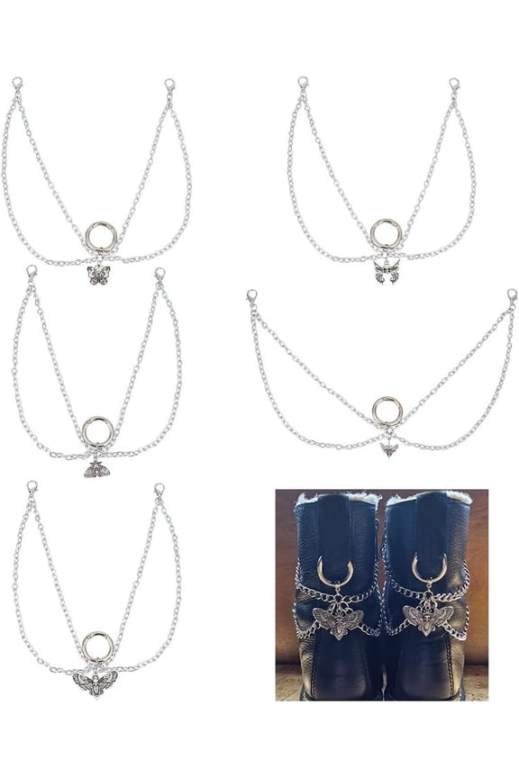 10Pcs 5 Style Butterfly with Skull Tibetan Style Alloy Boot Strap Chains Aluminum Cable Chains with Lobster Claw Clasp Platinum 410mm 2pcs/style