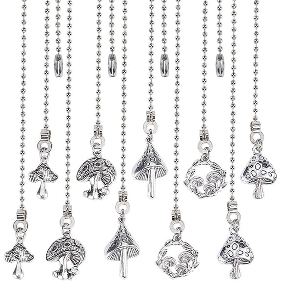 10Pcs 5 Style Mushroom Ceiling Fan Pull Chain Extender Charm Pendant Adjustable Decorative 12.6 Inch Extension Connector Ball Bead Cord Replacement Hanging Ornaments DIY