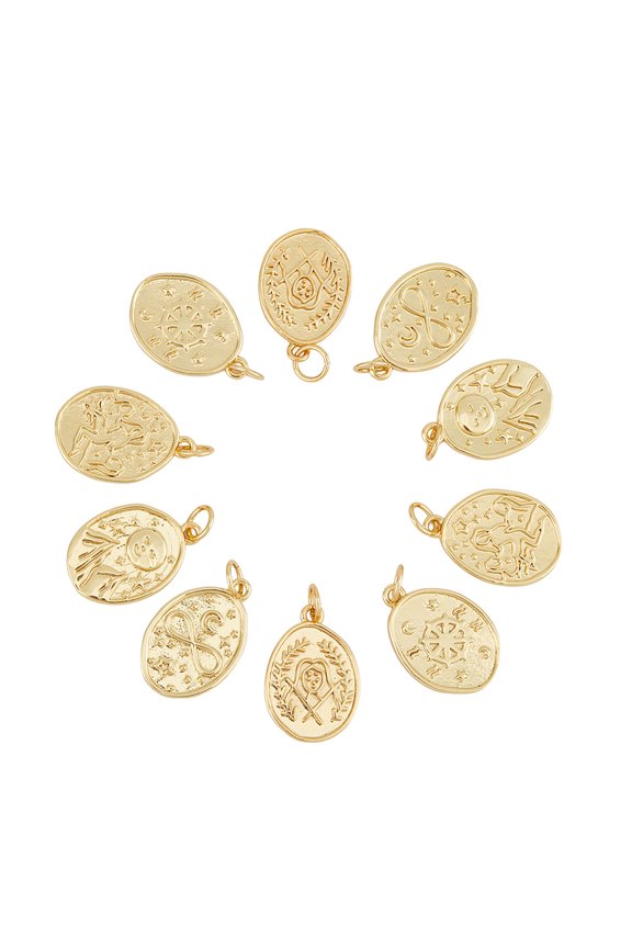10Pcs 5 Style Rack Plating Brass Pendants with Jump Ring Cadmium Free & Nickel Free & Lead Free Oval with Star & Face & Human & Star