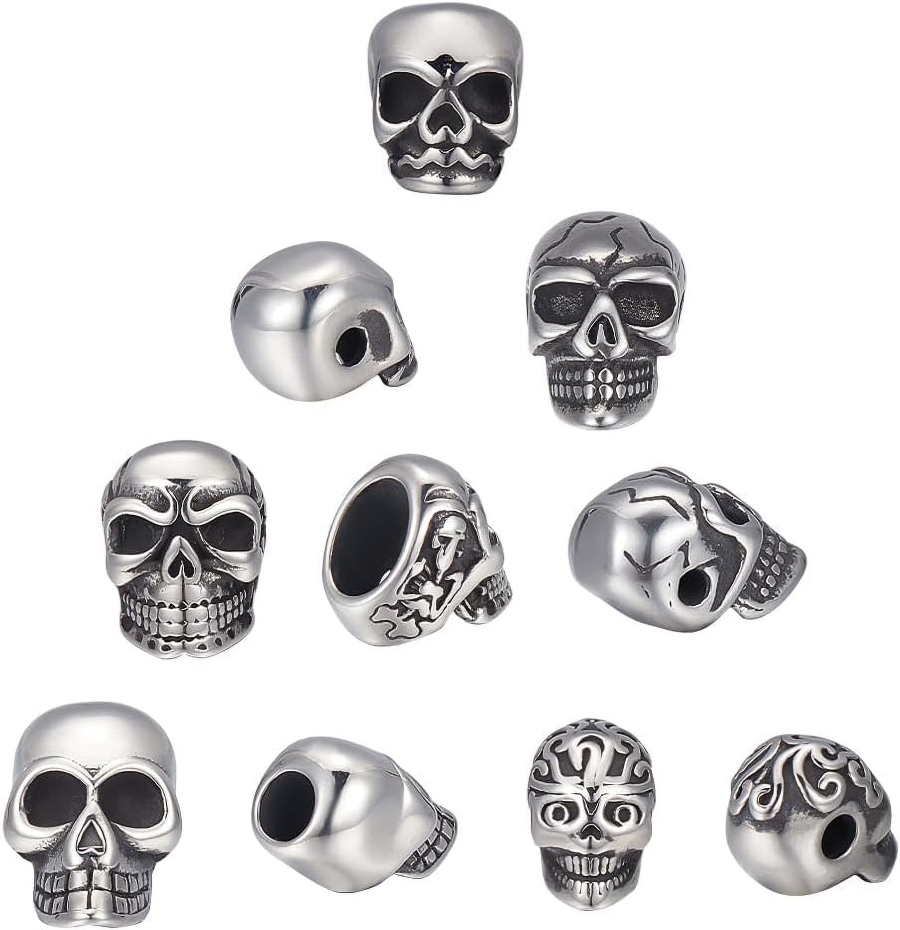 10Pcs 5 Style Skull Beads 304 Stainless Steel Spacer Beads Antique