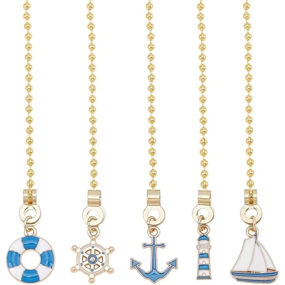10Pcs 5 Styles Alloy Enamel Charms Ceiling Fan Pull Chain Extenders with Iron Ball Chain Mixed Shapes Mixed Color 335mm 2pcs/style Colorful