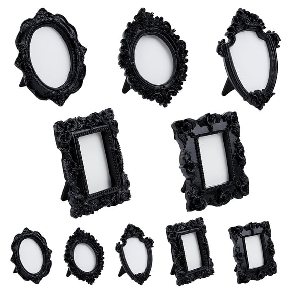 10Pcs 5 Styles Black Vintage Resin Picture Frame Oval and Rectangle Photo Resin Frame Mini Picture Vintage Frames Baroque Ornate Photo Frames