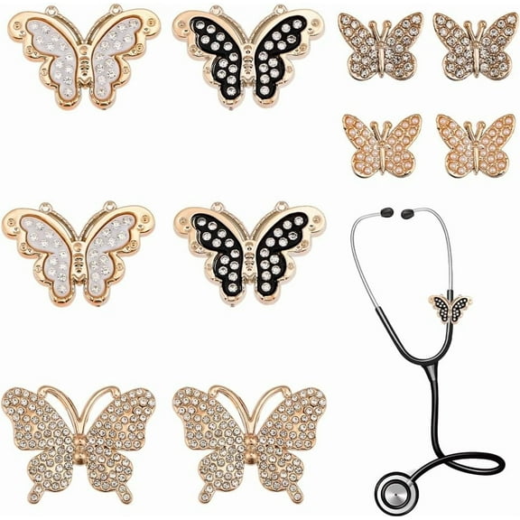 10Pcs 5 Styles Plastic Rhinestone Stethoscope Pendant Decorations with 304 Stainless Steel Findings Golden 14~24mm 2pcs/style