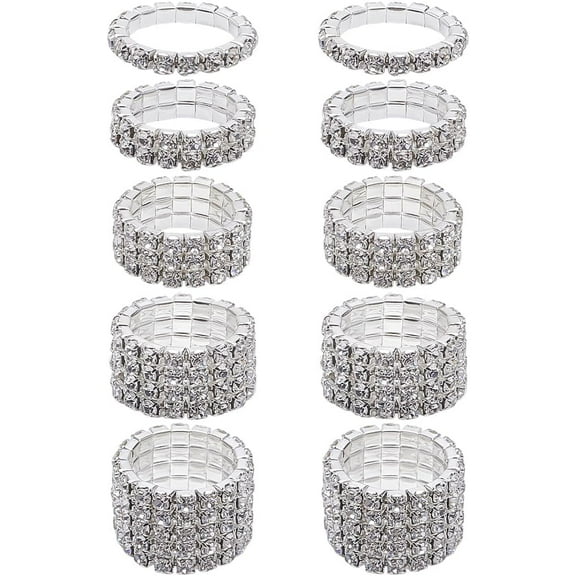 10Pcs 5 Styles Rhinestone Rings Alloy Adjustable Rhinestone Finger Rings Silver Elastic Fashion Stackable Stretch Ring Accessories Jewelry Gift for Women Alloy+Rhinestone