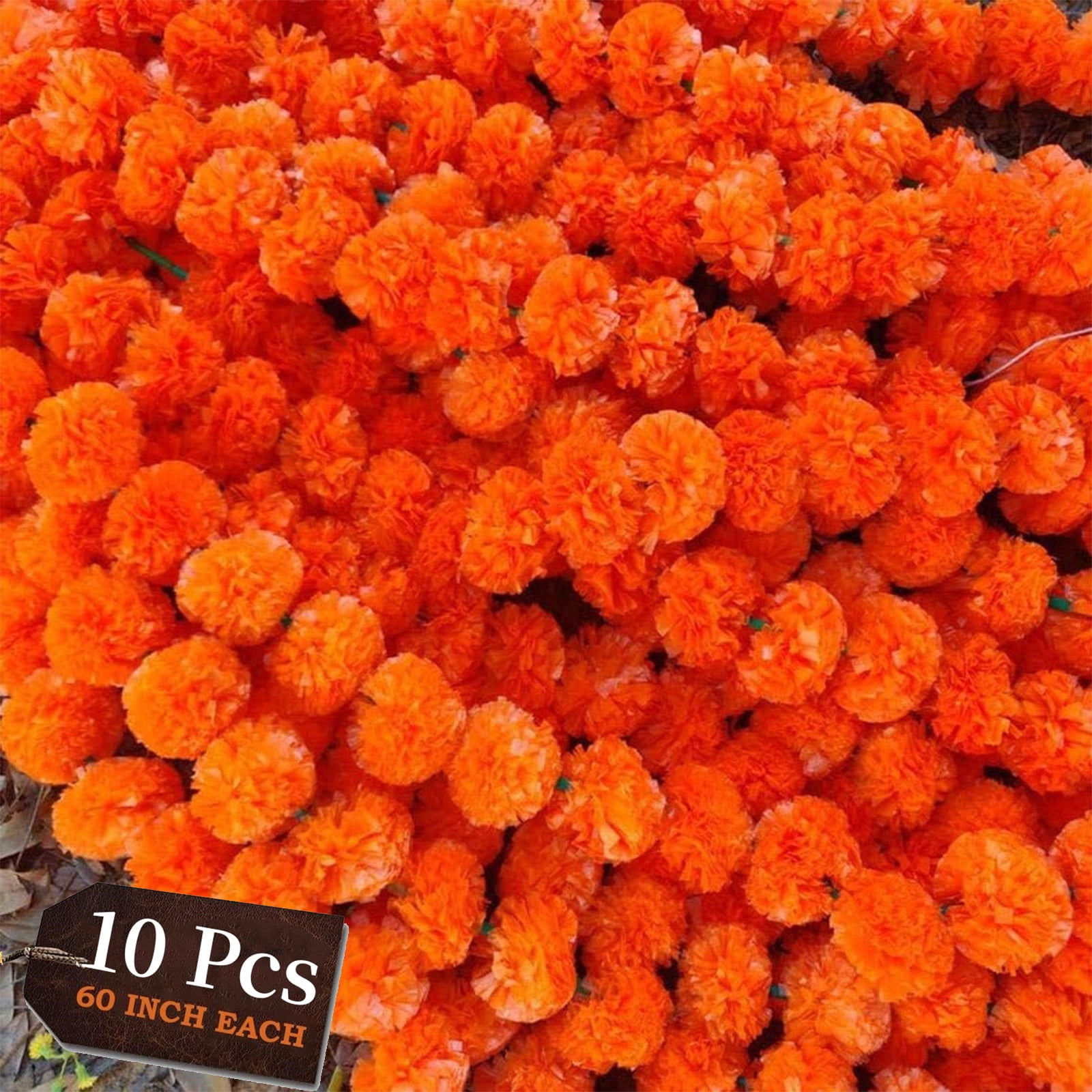 10Pcs - 50ft (5ftx10) Marigold Garland | Wedding & Party Dcor, Faux Flowers, Diwali & Spring Decorations