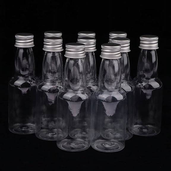 10Pcs 50ml Mini Clear PET Refillable Small Wine Bottles For Party Wedding Liquor Bottles With Leak Proof Screw Lid