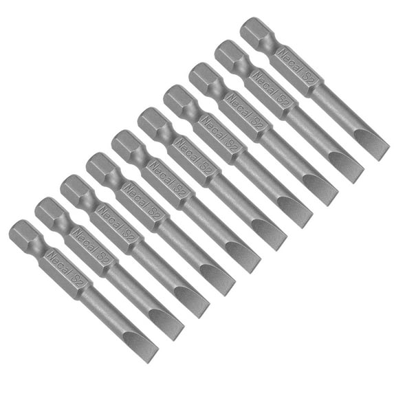10Pcs 50mm 1/4" Hex Shank SL5 Magnetic Slotted Head Screwdriver Bits S2
