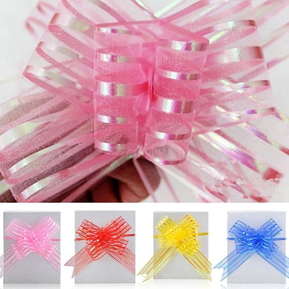 10Pcs 50mm Pull Bows Ribbon DIY Gift Wrap Wedding Party Christmas Car Decor Blue Organza