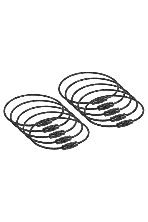 10Pcs 6.3" Cable Key Rings, Wire Keychain Twist Loops, Lock Key Holder, Black