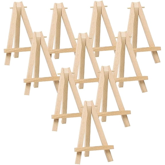 10Pcs 6 Inch Wooden Mini Tabletop Easel - Rustic A-Frame Display Stand for Wedding Place Cards, Kids Art Crafts, Party Table Numbers, Photos & Signs | No Assembly, Foldable