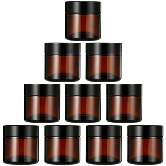 10 Pack 2oz(60ml) Amber Glass Cosmetic Jars with Lids - BPA Free Empty Containers for Cream, Lotion, Eye Cream
