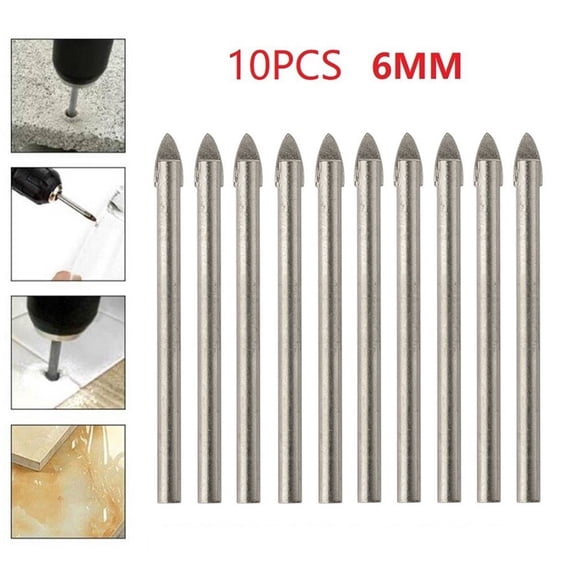 10Pcs 6Mm Tungsten Carbide Drill Bits Set For Ceramic For Tile, Glass, Granite And Brick - High Strength Low Resistance Drilling Tools For 4.5mm Shank