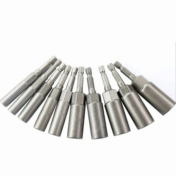 10Pcs 6mm-15mm Hex Sockets Sleeve Nozzles Nut Driver Set Screwdriver Set Power Tools Bits Set10 x Hex Sockets Sleeve