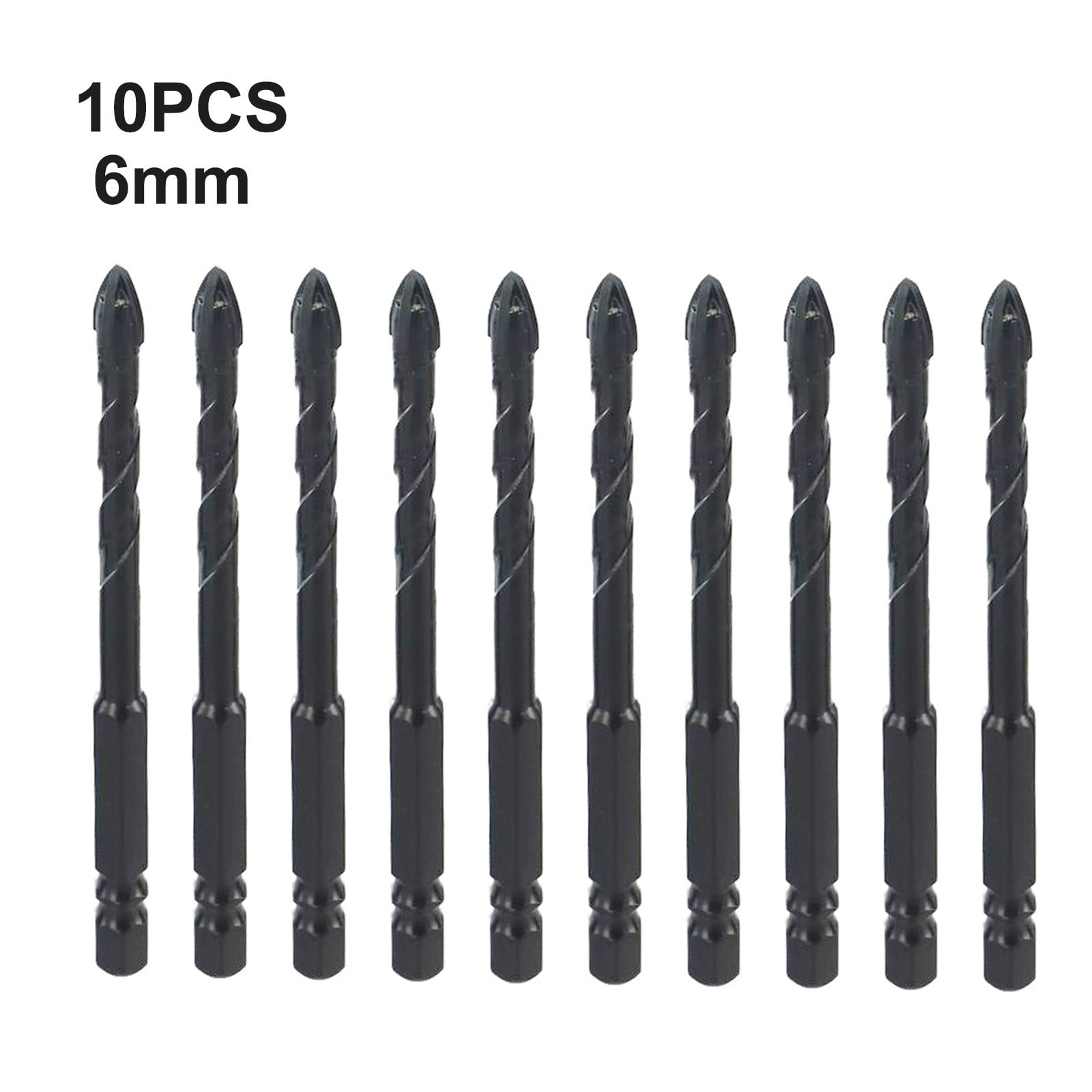 10Pcs 6mm Tile Drill Bit Glass Ceramic Hex Shank Cross Head for Tile Brick