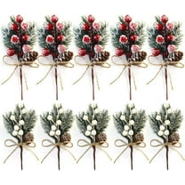 10Pcs 7.9Inch Artificial Red Berry Branches Christmas Picks Spray Artificial Pine Cones Holly Stem Craft, Winter Holiday Floral Picks for Crafts Xmas Tree Ornaments