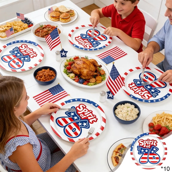 10Pcs 7Inch Patriotic Paper Plates, Classic Red White Blue Design, Disposable Tableware for Holiday Party Gathering And Independence Day Daily Use.