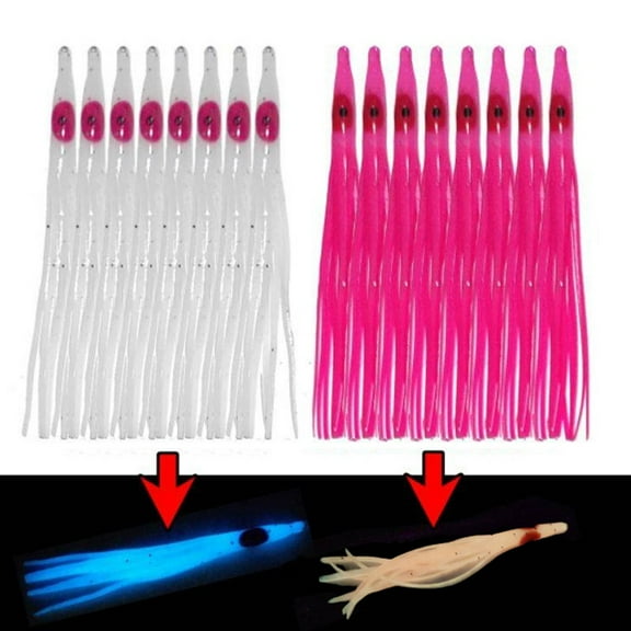 10Pcs 80Mm Luminous Octopus Lure Squid Rubber Fishing Trout Swing Lures Artificial Baits Carp Fishing Tackle Accessories White Fangkenuo