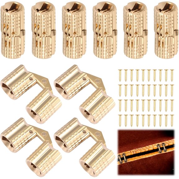 10Pcs 8mm Brass Barrel Hinges, Mini Hidden Hinges for Jewelry Box, Small Inset Hinges for Wooden Boxes, 180 Degree Concealed Furniture Hardware for DIY Craft Projects with Screws