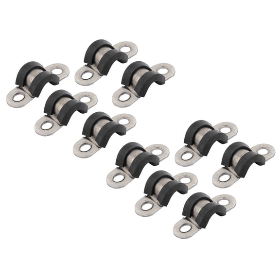 10Pcs 8mm Dia Rubber Lined U Shaped Stainless Steel Hose Pipe Clips Clamp Cable