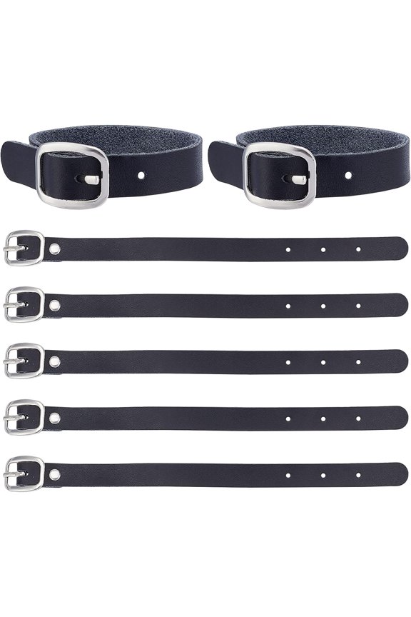 10Pcs 8x1/2 Inch Black Leather Luggage Labels Strap Cowhide Luggage Tag Loops Replacement Belts with Buckle Watch Band Strap for DIY