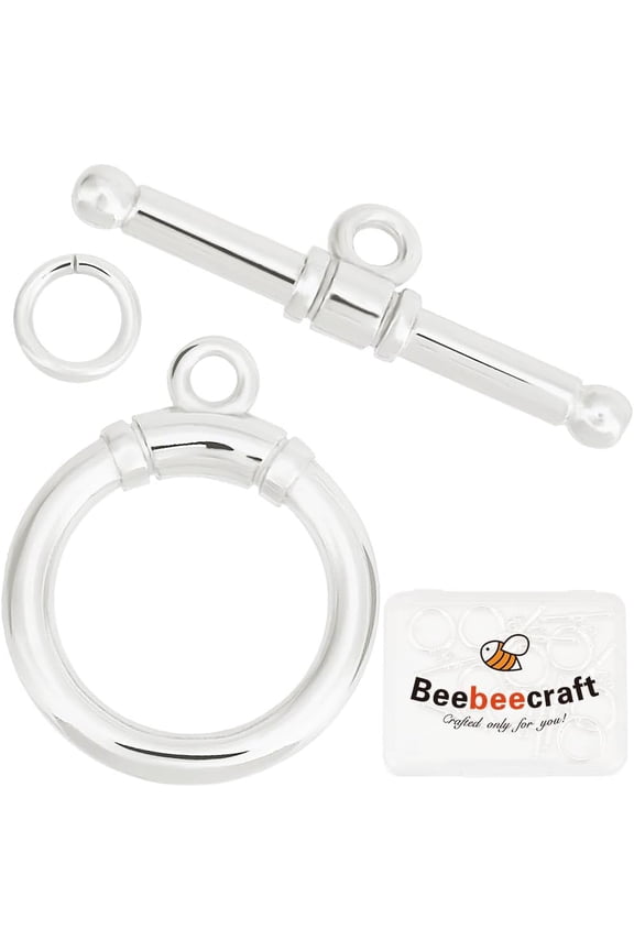 10Pcs 925 Sterling Silver Plated Toggle Clasps T-bar Closure Round Claps Connectors with Jump Rings for Necklaces Bracelets Making for DIY