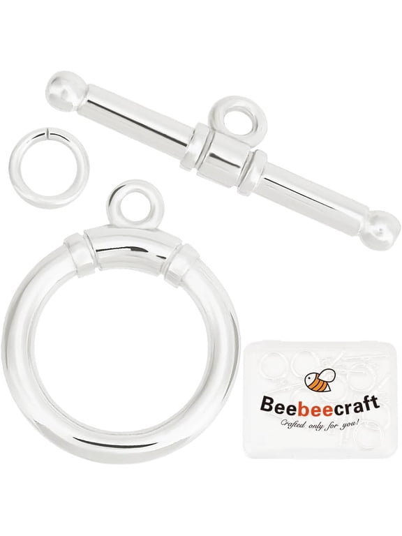 10Pcs 925 Sterling Silver Plated Toggle Clasps T-bar Closure Round Claps Connectors with Jump Rings for Necklaces Bracelets Making
