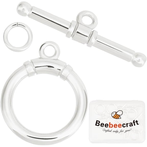 10Pcs 925 Sterling Silver Plated Toggle Clasps T-bar Closure Round Claps Connectors with Jump Rings