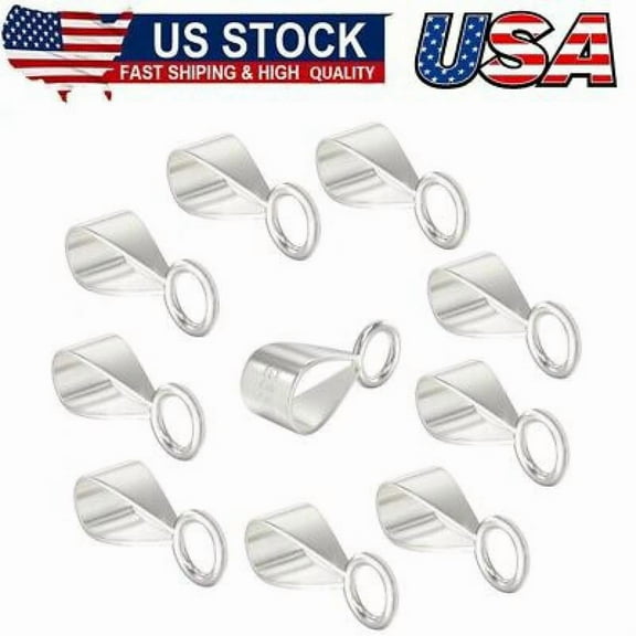 10Pcs 925 Sterling Silver Slider Pendant Clasp for Necklace,Bails for Jewelry