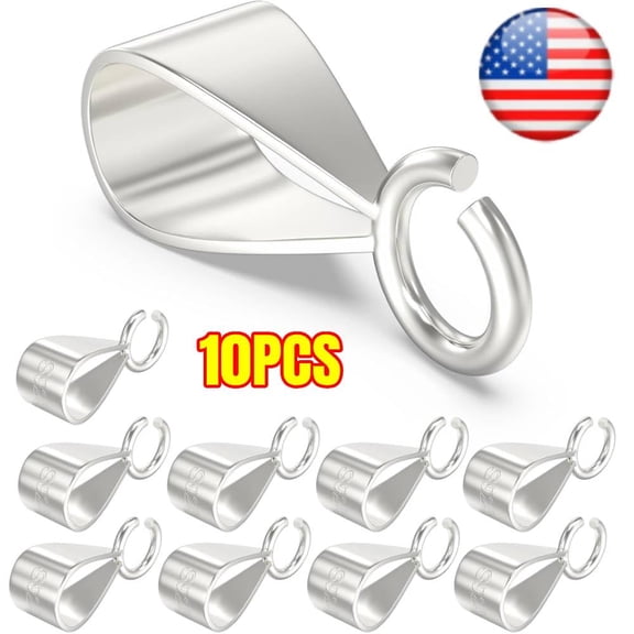 10Pcs 925 Sterling Silver Slider Pendant Clasp for Necklace with Open Loop, Easy Bails for Jewelry Making, Charm Clasp Connector for DIY Craft
