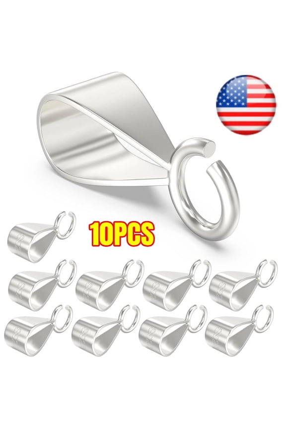 10Pcs 925 Sterling Silver Slider Pendant Clasp for Necklace with Open Loop, Easy Bails for Jewelry Making, Charm Clasp Connector for DIY Craft