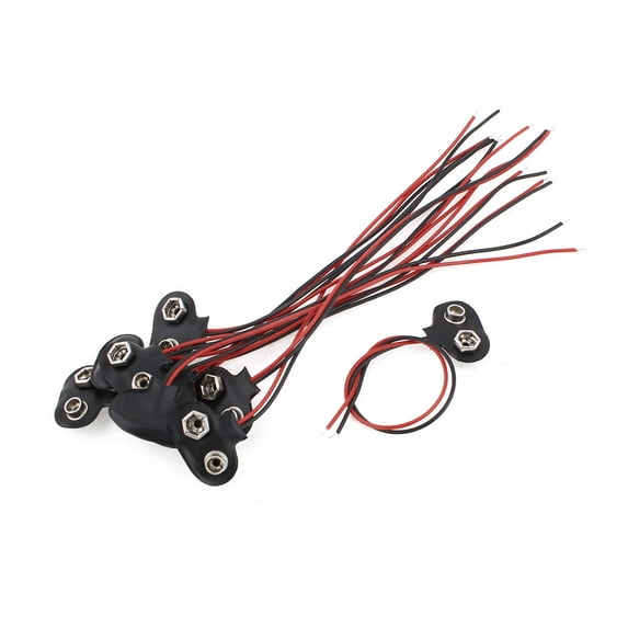 10Pcs 9V Battery Snap Connector Clip Cord Wires Holder Black 17cm Long