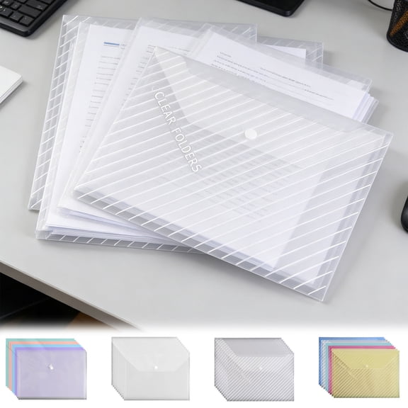 10Pcs A4 Clear Plastic Document Folder, Snap-button Closure Case Transparent Document Bag Paper Holder File Folder -Office Supplies Organization Storage